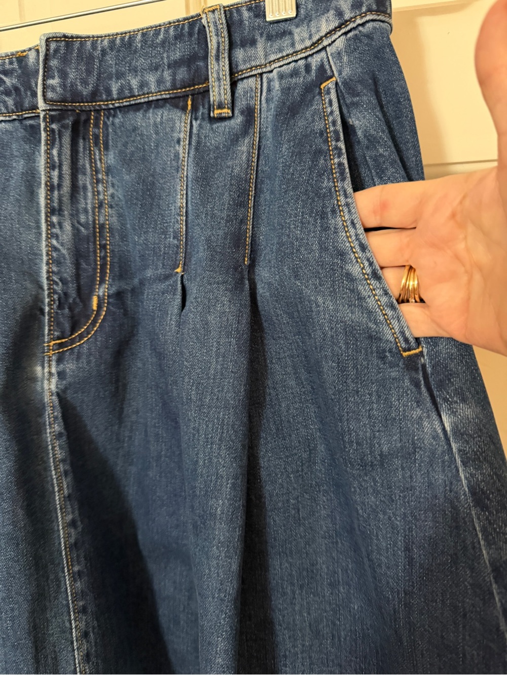 Lands' End NWT SZ 6 Dark Blue Denim Mid Rise Skater/Flare/Pleated Skirt - Picture 6 of 7